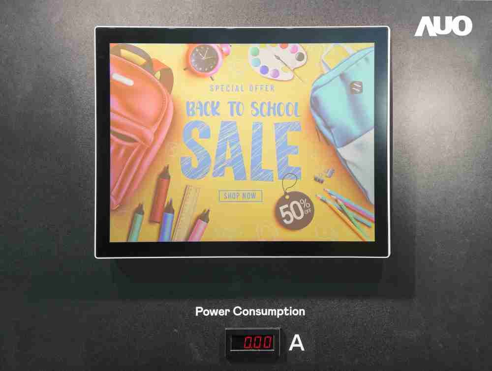 赏金国际展示胆固醇液晶超低耗能户外全彩显示器，，ChLC（胆固醇液晶）以双稳态技术使静态显示零功耗，，，具省电、、、高彩度、、、、环保的特性，，，，还整合软硬件系统解决方案，，，可透过单一云端平台管理